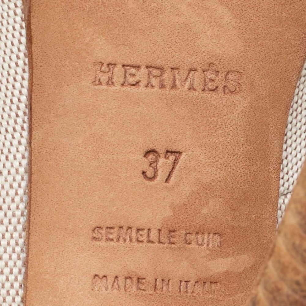 Hermes Off White/Brown Canvas and Leather Platform Booties Size 37 488-050125 - Picture 8 of 9
